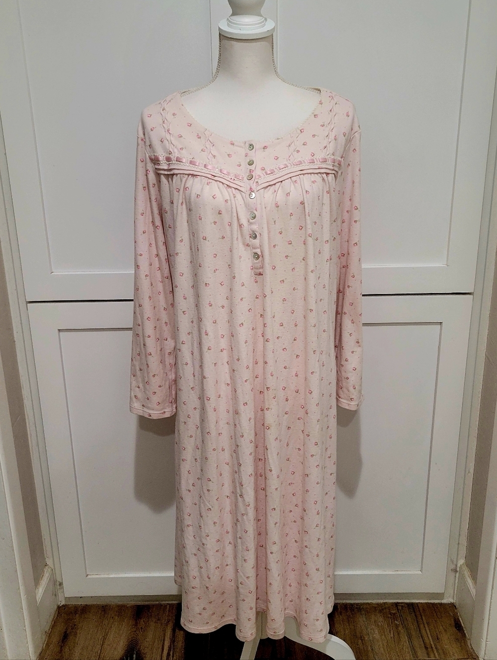 Lanz Of Salzburg Women's Pink Floral Nightgown - Size Large